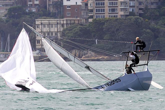 Race 7 – The critical moment when the race changed for Noakes Youth – 18ft Skiffs Spring Championship ©  Frank Quealey / Australian 18 Footers League